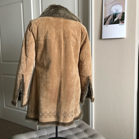 NWOT HOST PICK 🎉 Y2K Leather and Faux Fur Collared Coat M - Picture 2 of 8